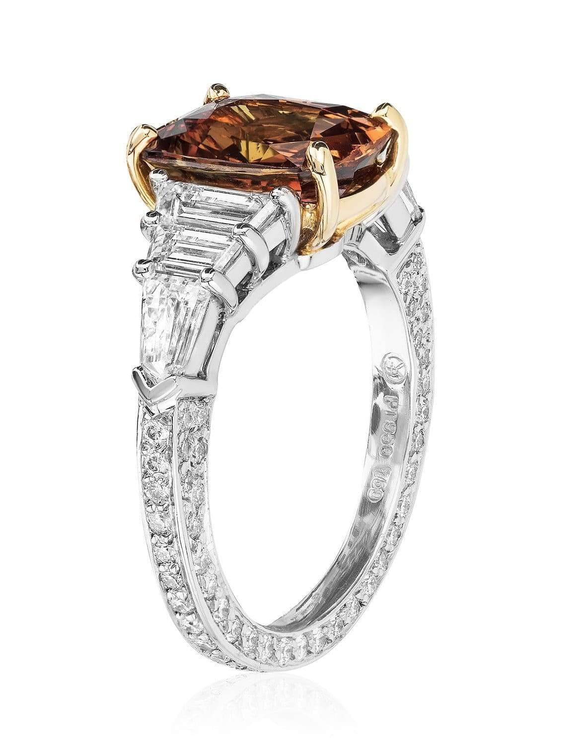BAYCO-Cushion Orange Sapphire and Diamond Ring-PLATINUM