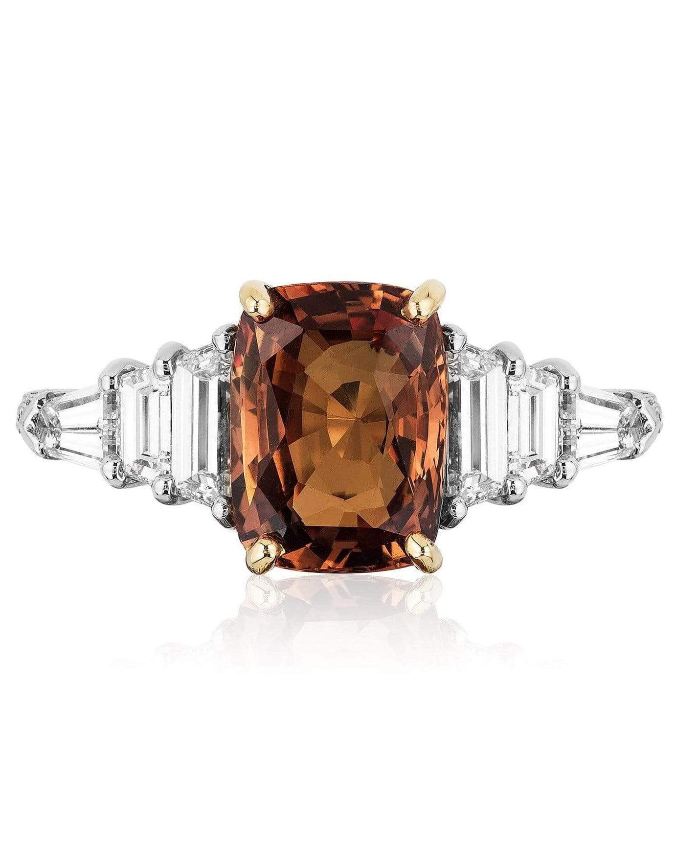 BAYCO-Cushion Orange Sapphire and Diamond Ring-PLATINUM