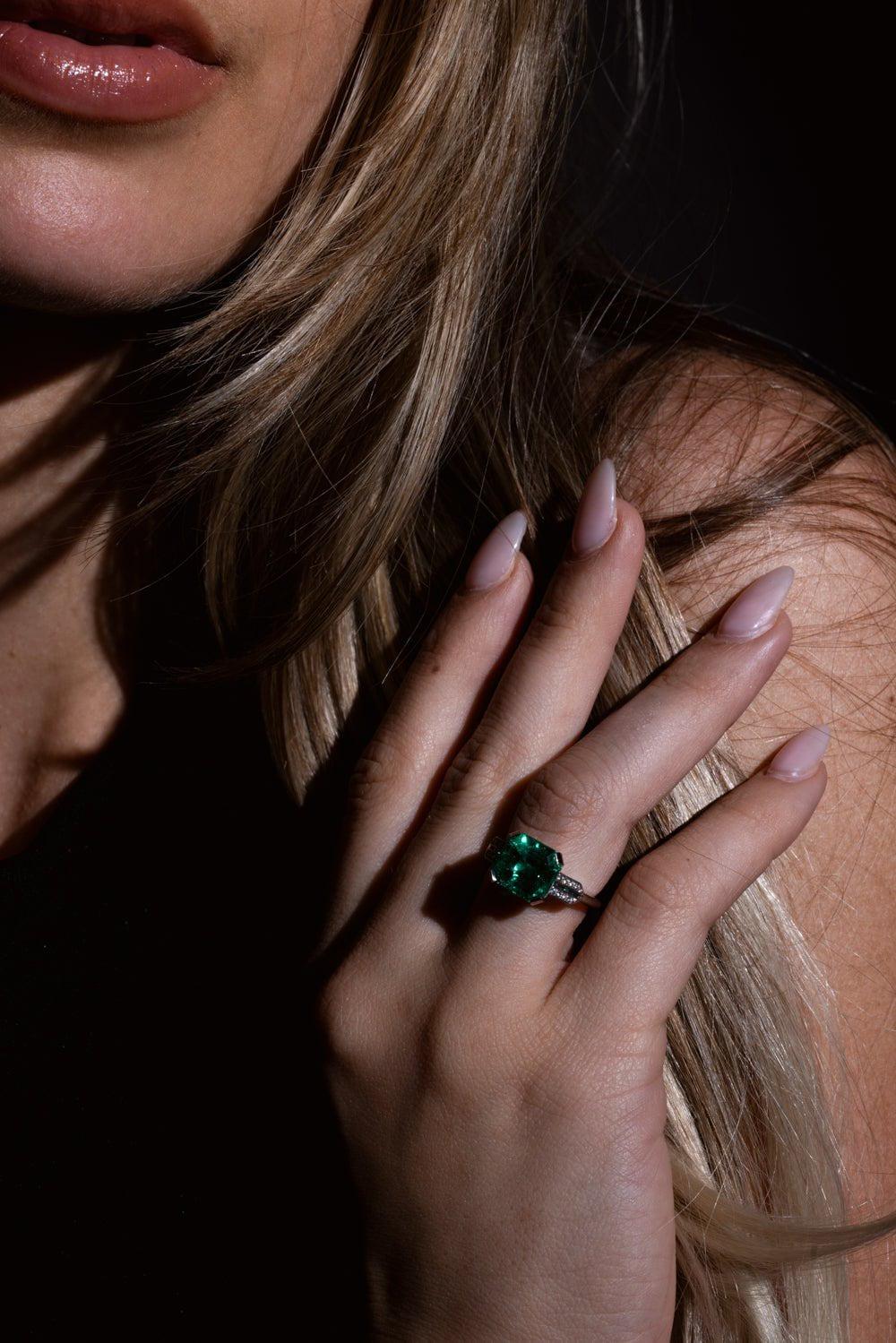 BAYCO-Square Emerald Diamond Ring-PLATINUM
