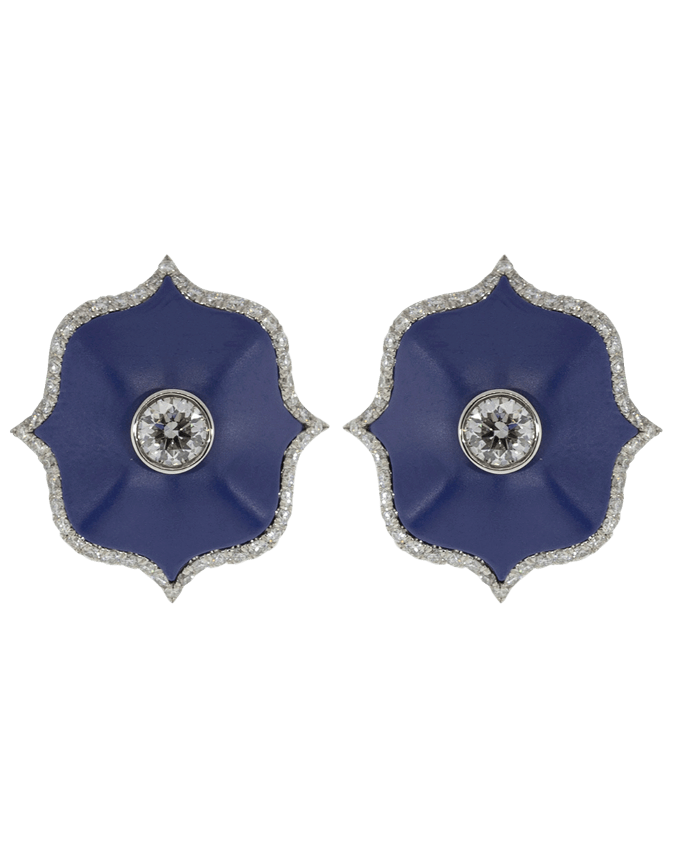 BAYCO-Small Blue Ceramic Lotus Earrings-PLATINUM