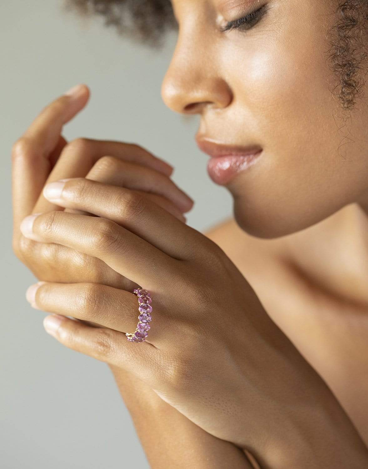 BAYCO-Oval Pink Sapphire Eternity Ring-ROSE GOLD