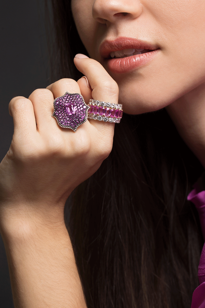 BAYCO-Pink Sapphire Lotus Ring-ROSE GOLD