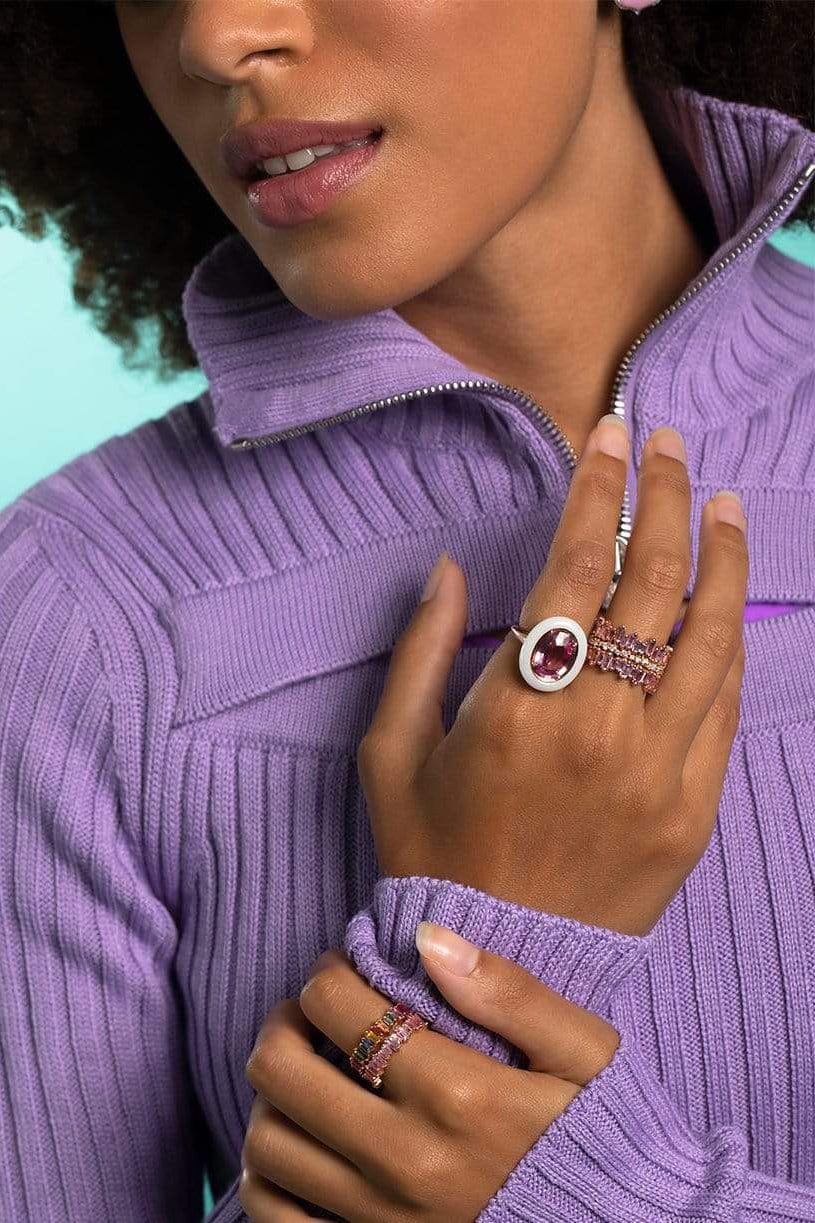 BAYCO-Pink Sapphire and White Cerarmic Ring-ROSE GOLD