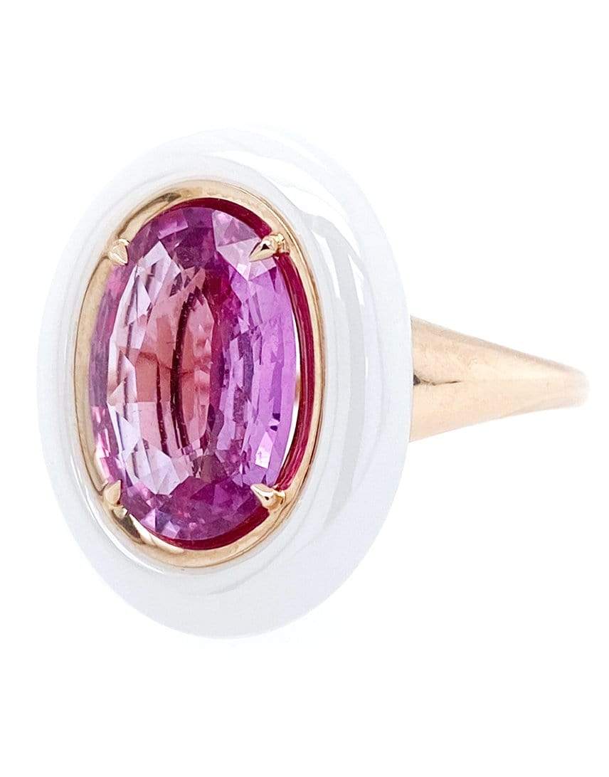 BAYCO-Pink Sapphire and White Cerarmic Ring-ROSE GOLD