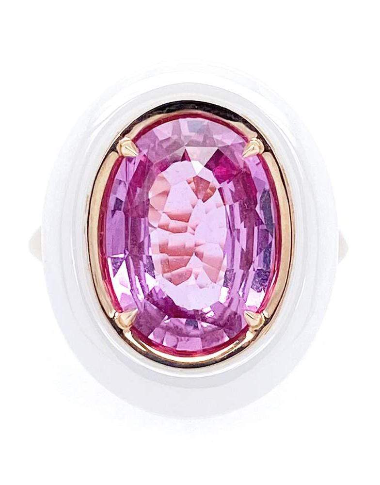 BAYCO-Pink Sapphire and White Cerarmic Ring-ROSE GOLD