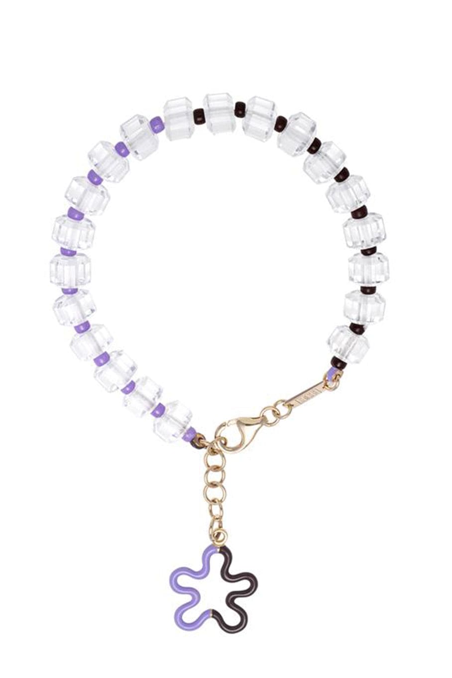 BEA BONGIASCA-Lavender and Chocolate B Beaded Floral Bracelet-YELLOW GOLD