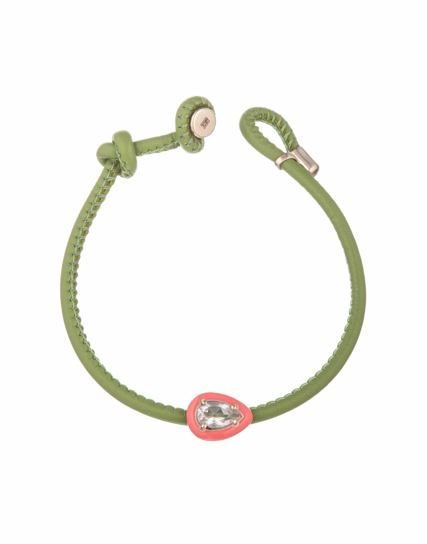 BEA BONGIASCA-Pink Enamel Rock Crystal Bracelet-YELLOW GOLD