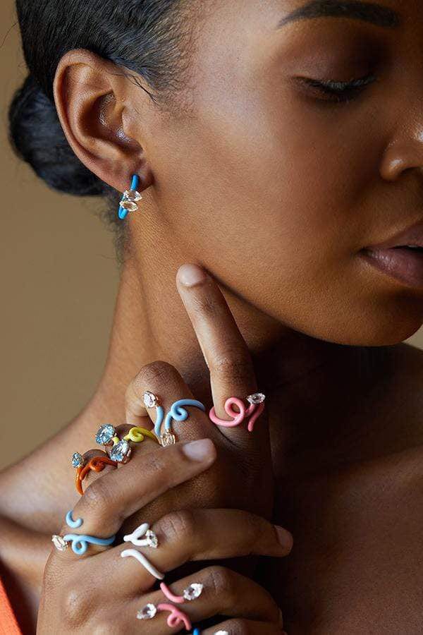 BEA BONGIASCA-Marquis Vine Turquoise Enamel Hoops-ROSE GOLD