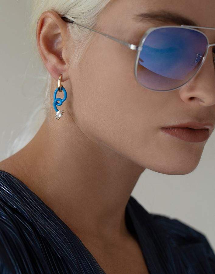 BEA BONGIASCA-Vine Baby Turquoise Hoops-YELLOW GOLD