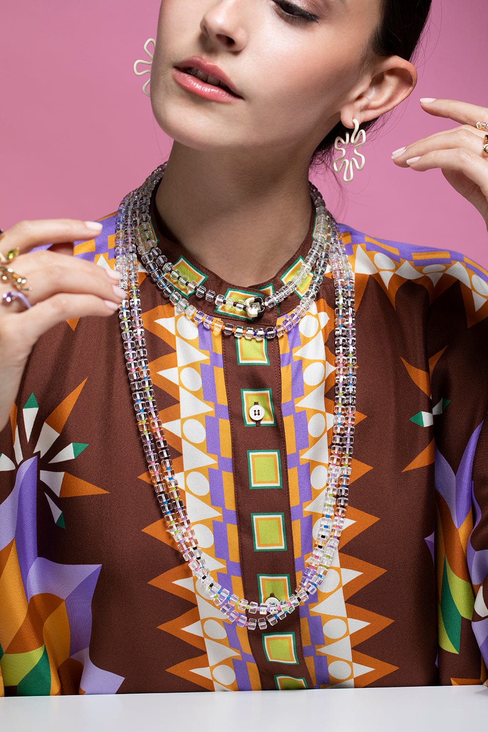 BEA BONGIASCA-Multi Colored B Beaded Long Necklace-YELLOW GOLD