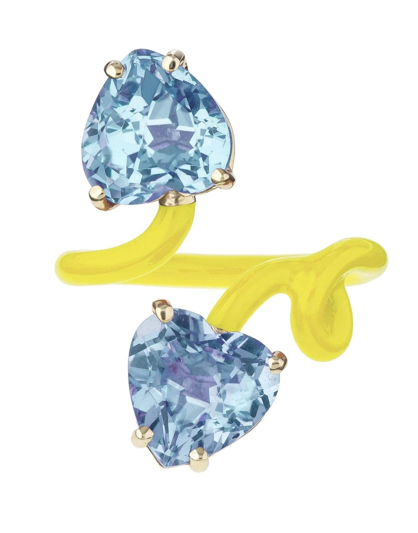 BEA BONGIASCA-Double Heart Yellow Enamel Ring-ROSE GOLD