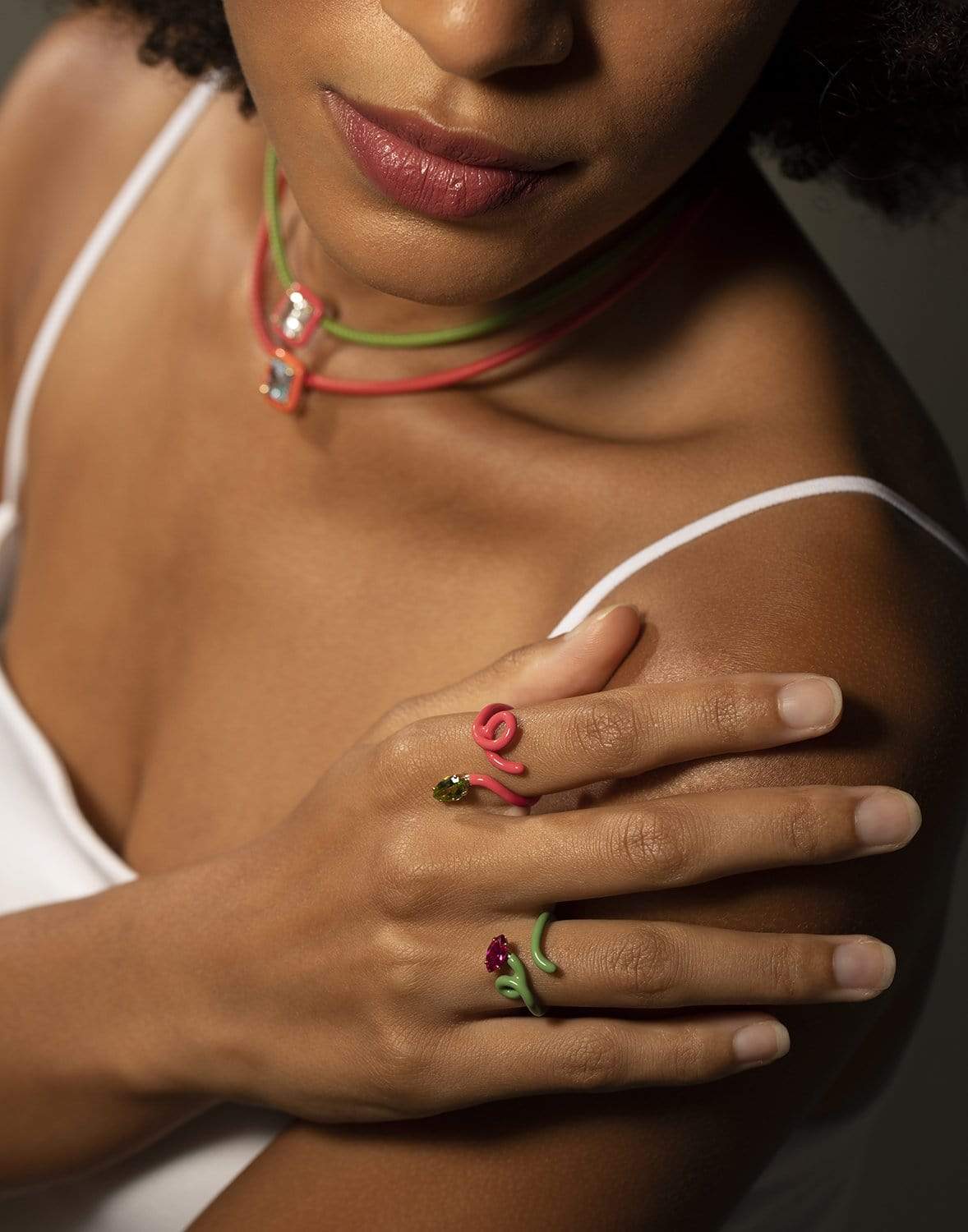 BEA BONGIASCA-Baby Vine Green Enamel Corundrum Ring-ROSE GOLD