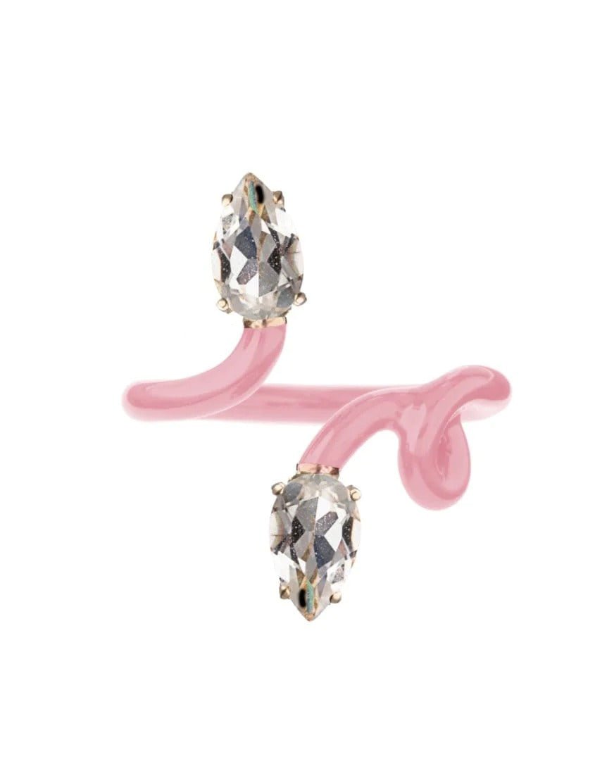 BEA BONGIASCA-Coral Pink Enamel Double Vine Tendril Ring-ROSE GOLD