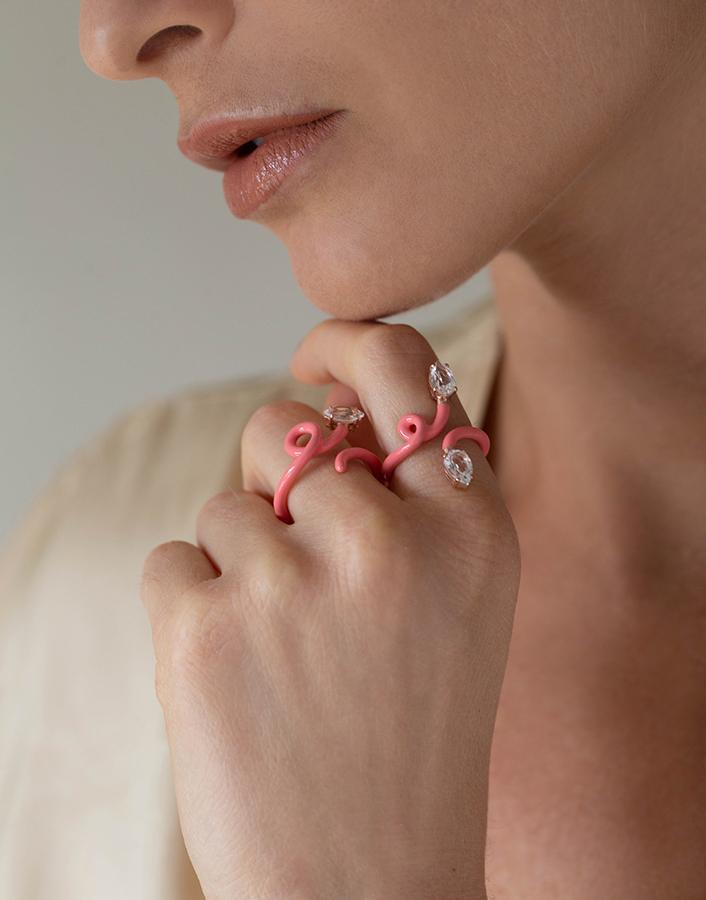 BEA BONGIASCA-Baby Vine Coral Pink Ring-ROSE GOLD