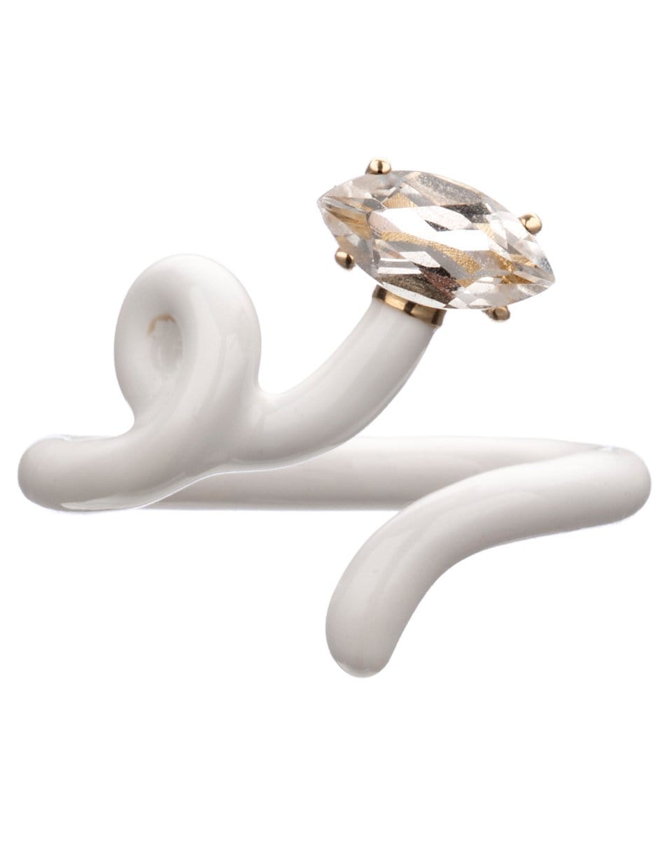 BEA BONGIASCA-Baby Vine White Enamel Ring-YELLOW GOLD