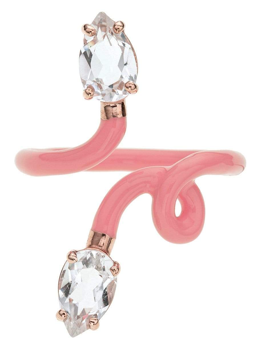 BEA BONGIASCA-Double Vine Pink Enamel Ring-YELLOW GOLD