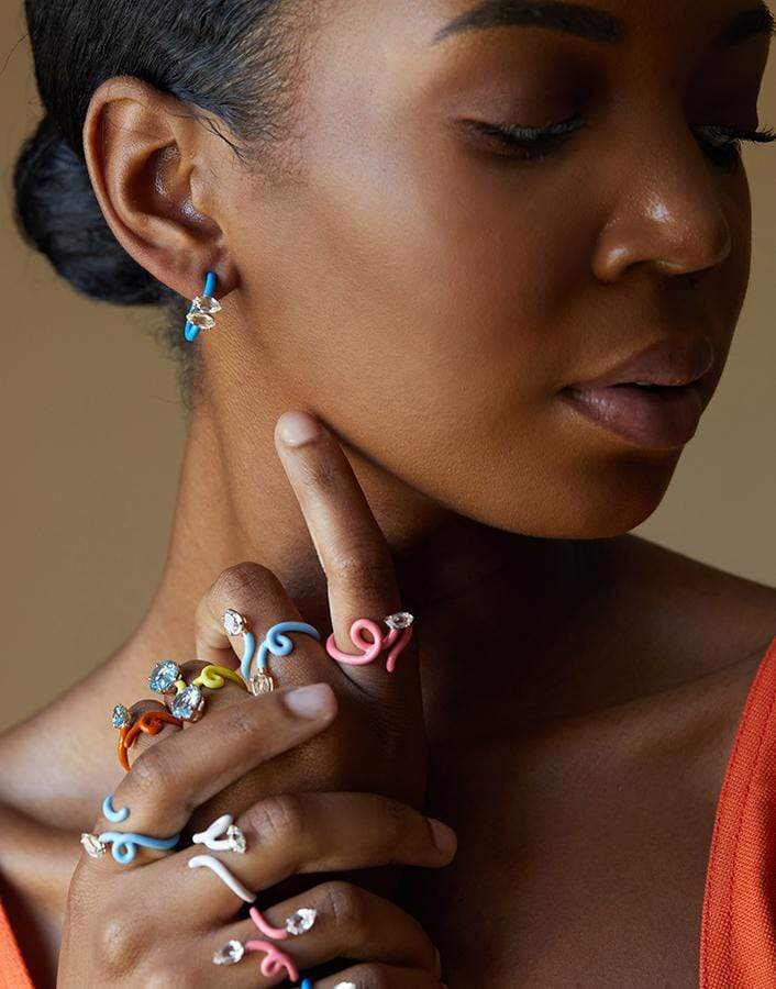 BEA BONGIASCA-Double Vine Baby Blue Enamel Ring-YELLOW GOLD