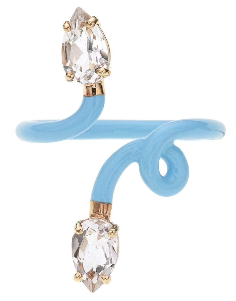 BEA BONGIASCA-Double Vine Baby Blue Enamel Ring-YELLOW GOLD