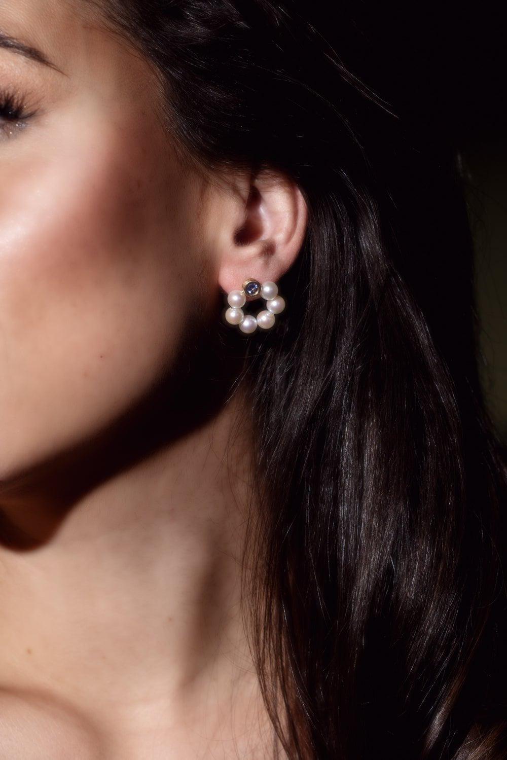 BECK JEWELS-Grotto Pearl Tanzanite Earrings-YELLOW GOLD