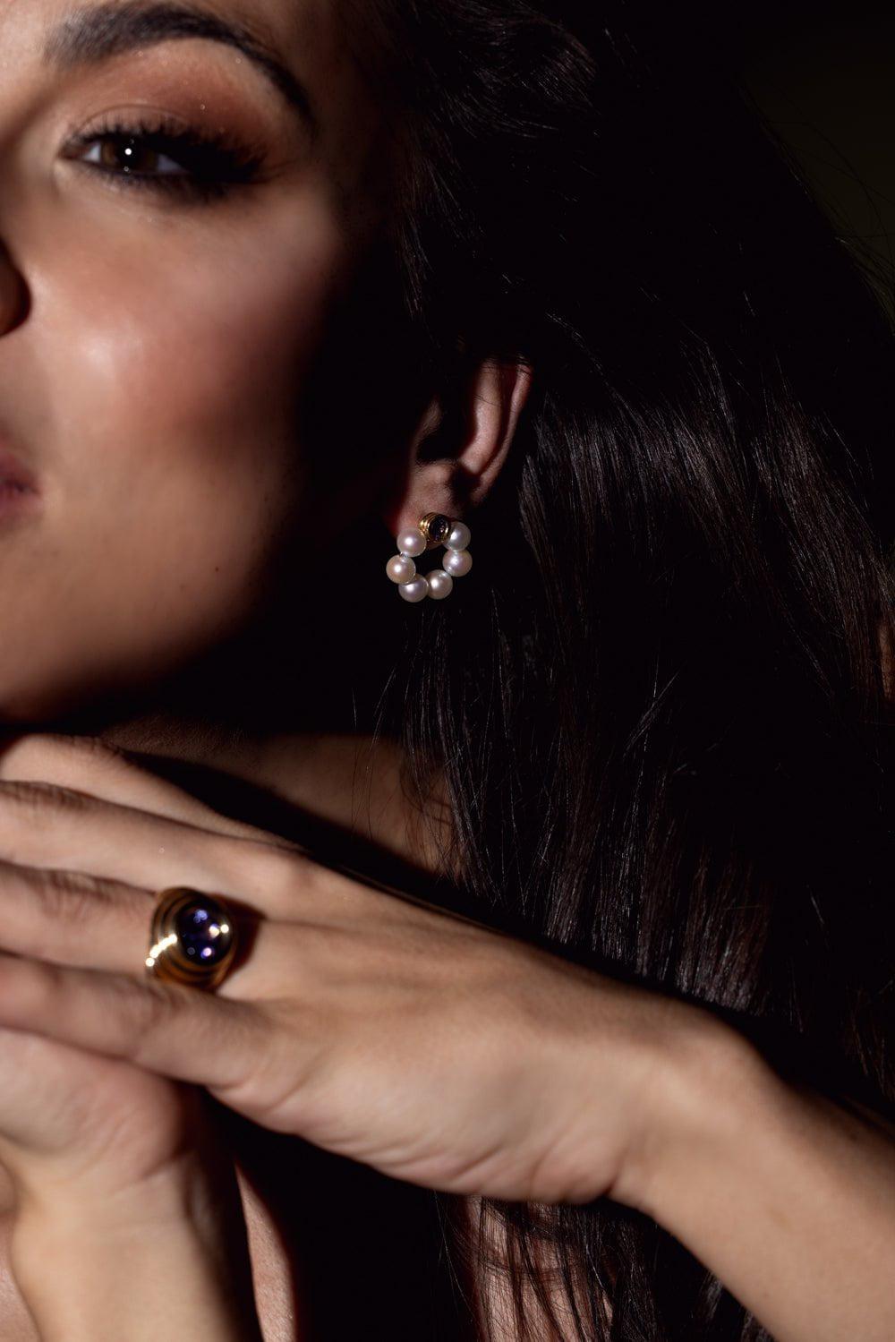 BECK JEWELS-Grotto Pearl Tanzanite Earrings-YELLOW GOLD