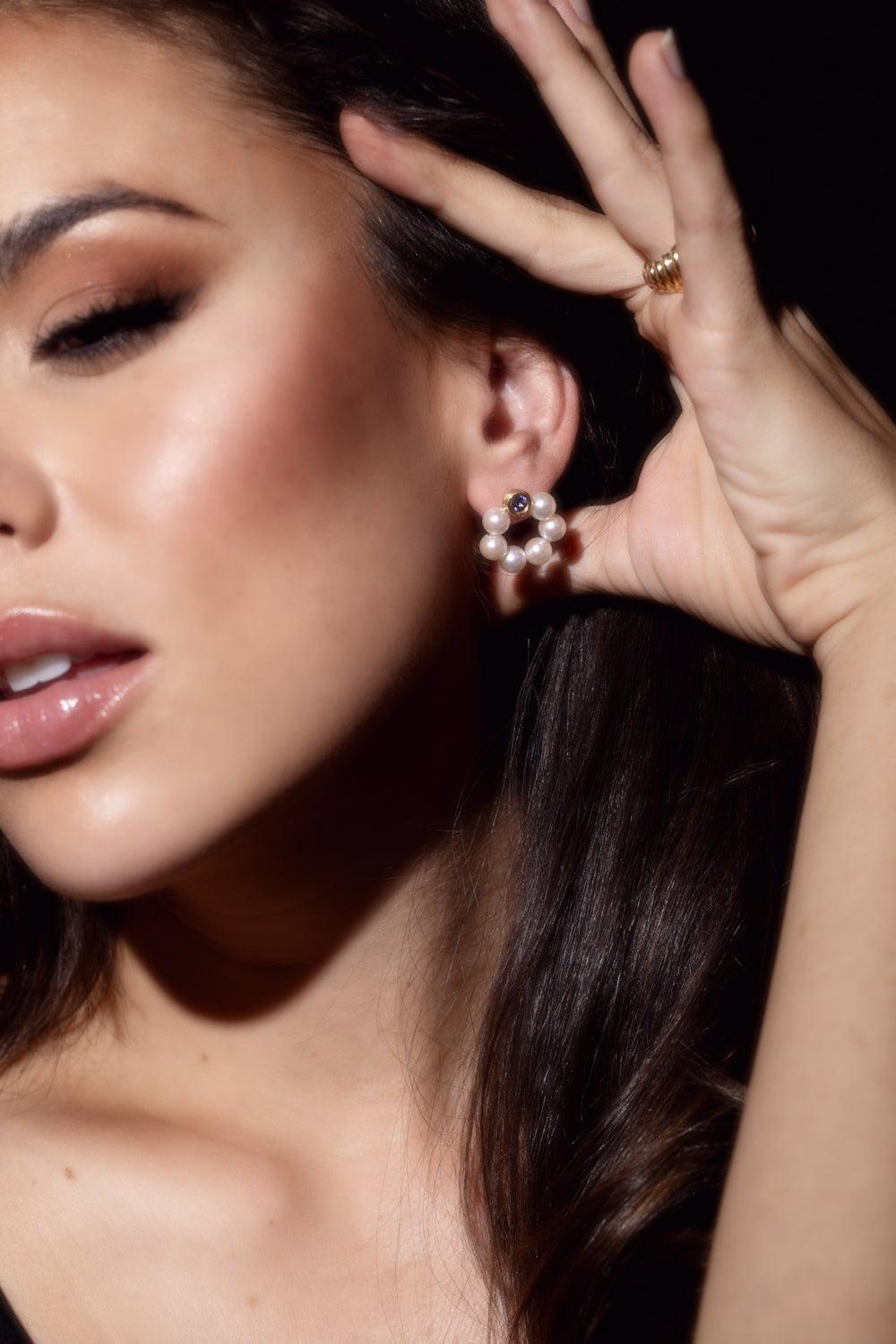 BECK JEWELS-Grotto Pearl Tanzanite Earrings-YELLOW GOLD