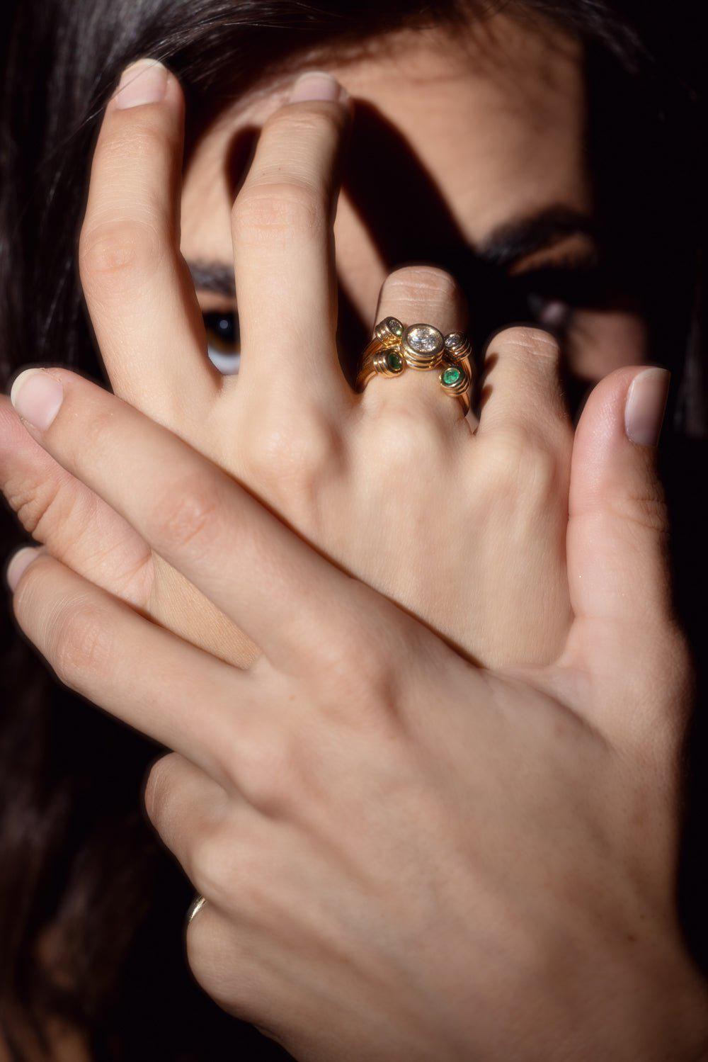 BECK JEWELS-Open Grotto Emerald Ring-YELLOW GOLD