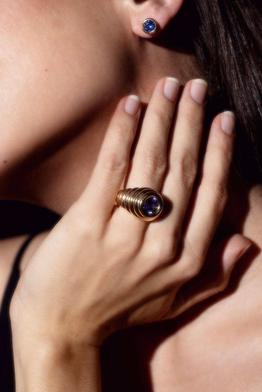BECK JEWELS-Tanzanite Ripple Ring-YELLOW GOLD