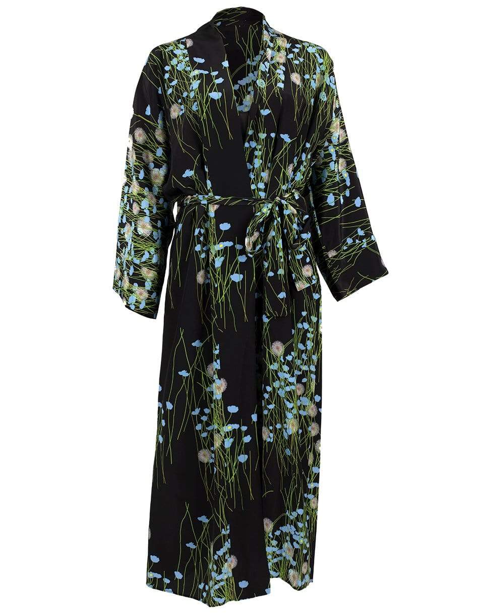 BERNADETTE-Long Peignoir Silk Coat - Blue & Black-BLU/BLK