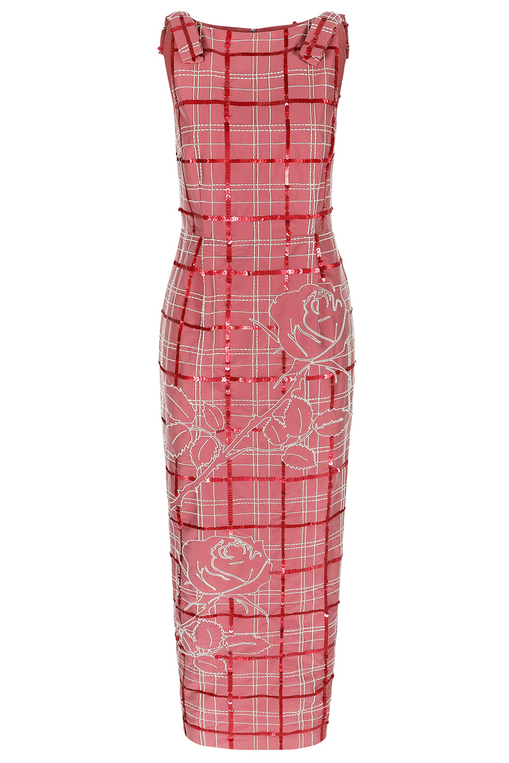 Lene Embroidered Tartan Dress-PINK-34-CLOTHINGDRESSCASUAL-BERNADETTE