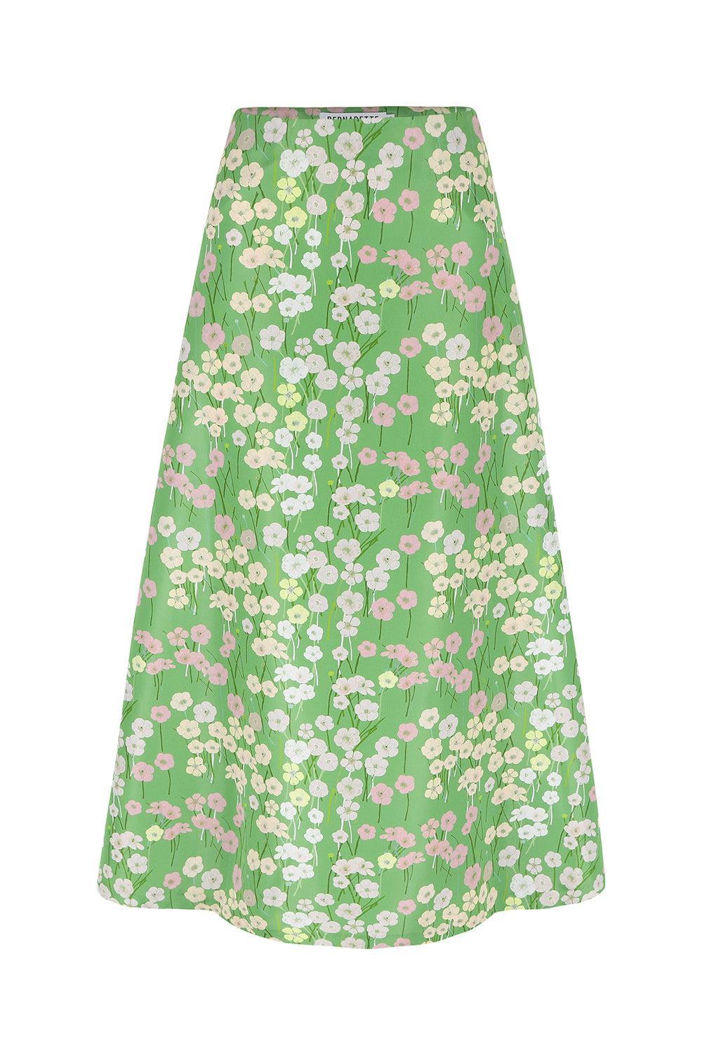 Caswell Midi Skirt-MDWGREEN-34-CLOTHINGSKIRTMIDI-BERNADETTE