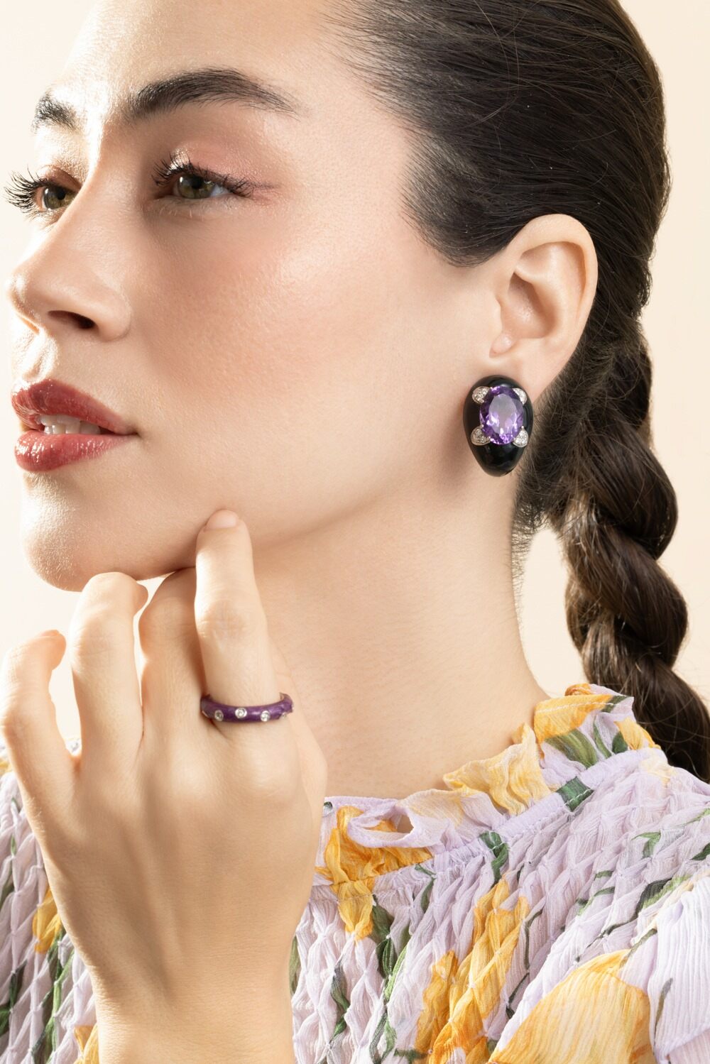 Diamond Amethyst Black Earrings-SILVER-JEWELRYFINE JEWELEARRING-ANDREOLI