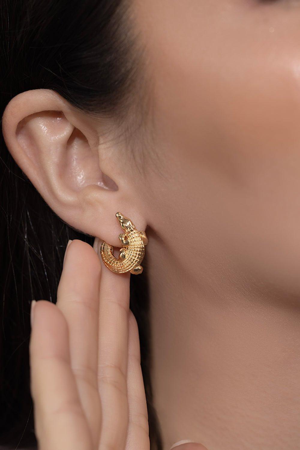 BIBI VAN DER VELDEN-Alligator Twist Earrings-YELLOW GOLD