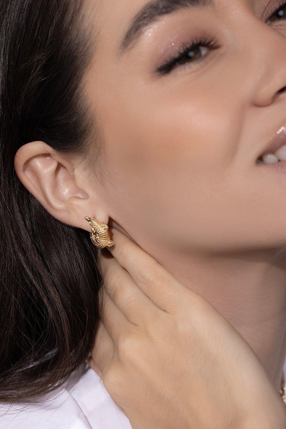 BIBI VAN DER VELDEN-Alligator Twist Earrings-YELLOW GOLD