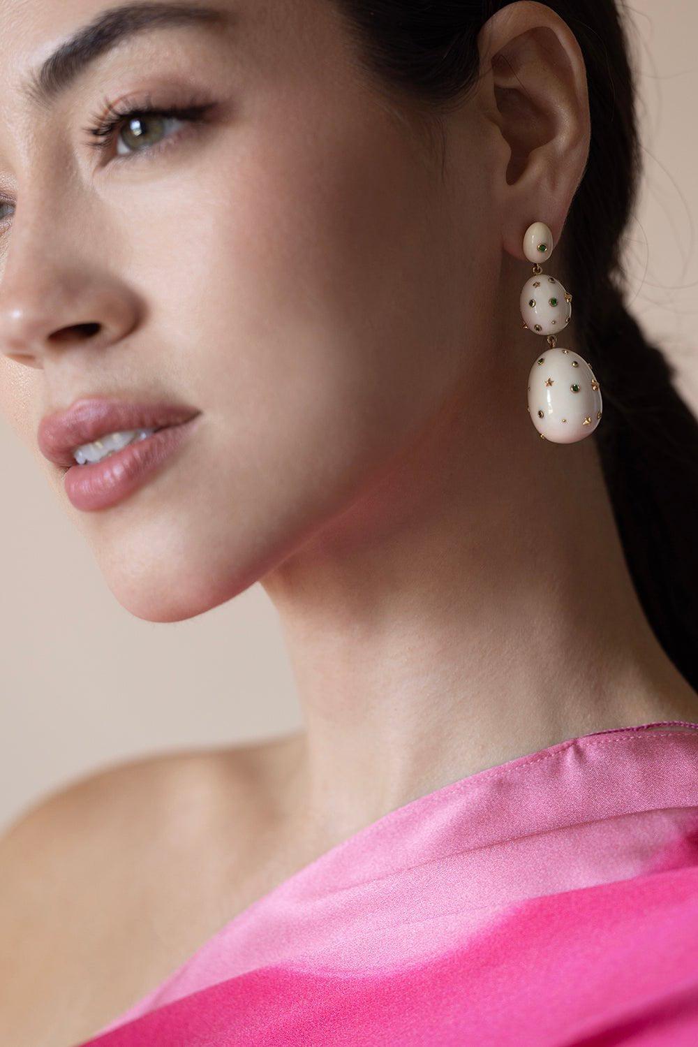BIBI VAN DER VELDEN-Green Sapphire Mammoth Egg Earrings-YELLOW GOLD