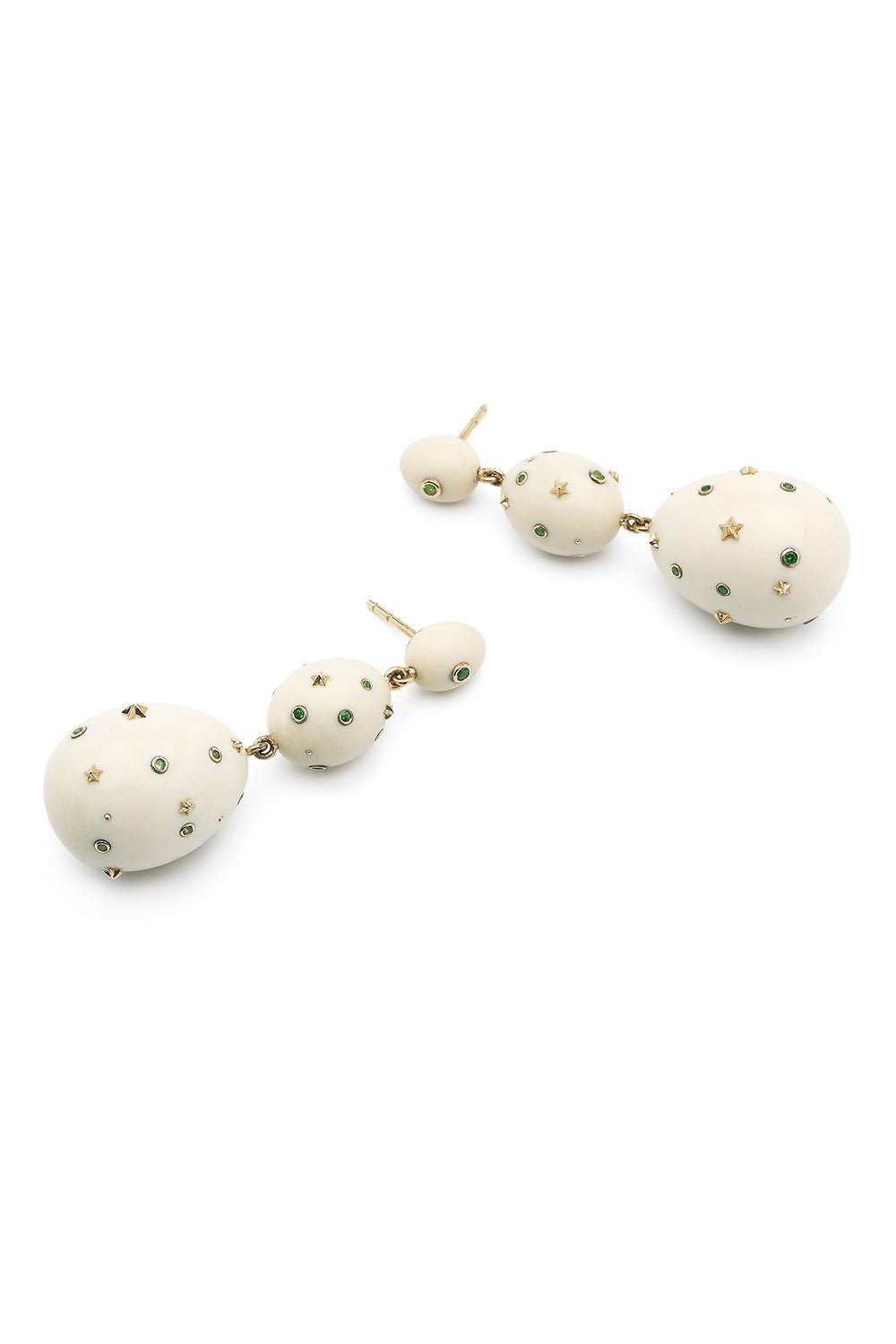 BIBI VAN DER VELDEN-Green Sapphire Mammoth Egg Earrings-YELLOW GOLD