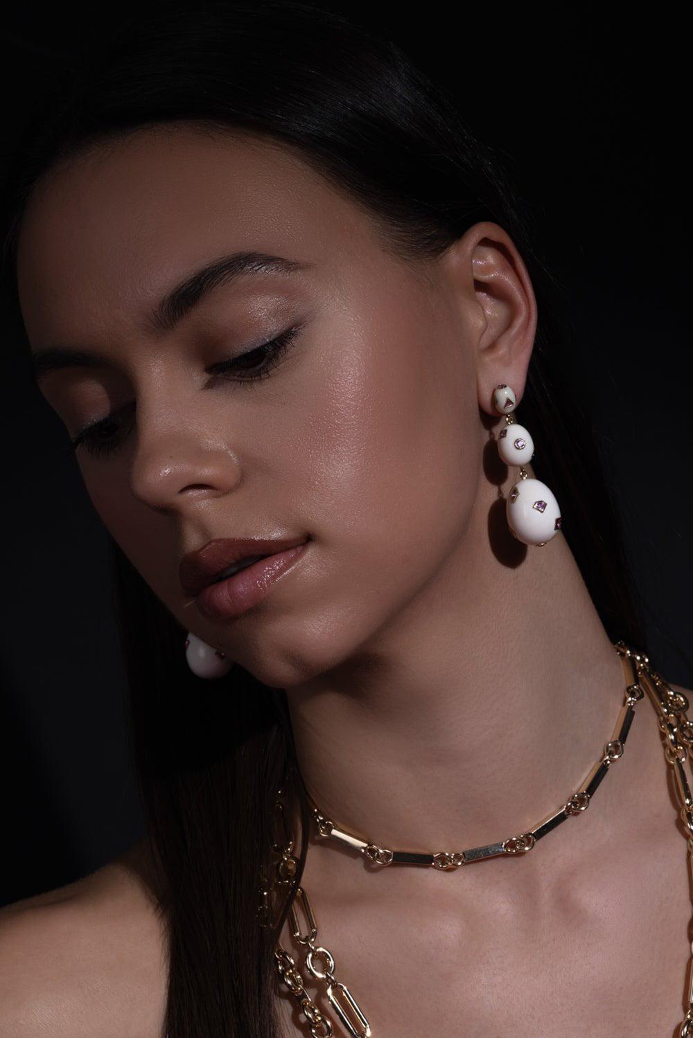 BIBI VAN DER VELDEN-Pop Art Pink Sapphire Earrings-YELLOW GOLD