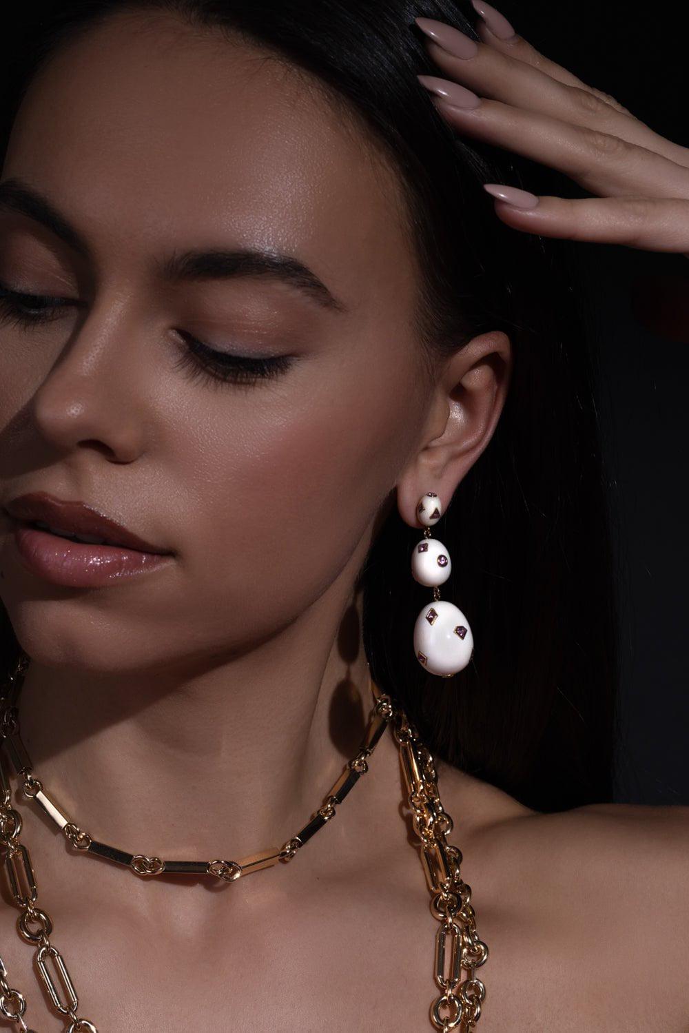 BIBI VAN DER VELDEN-Pop Art Pink Sapphire Earrings-YELLOW GOLD