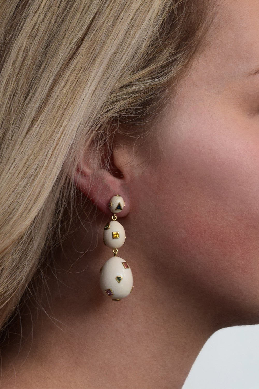 BIBI VAN DER VELDEN-Sapphire Egg Mammoth Earrings-YELLOW GOLD