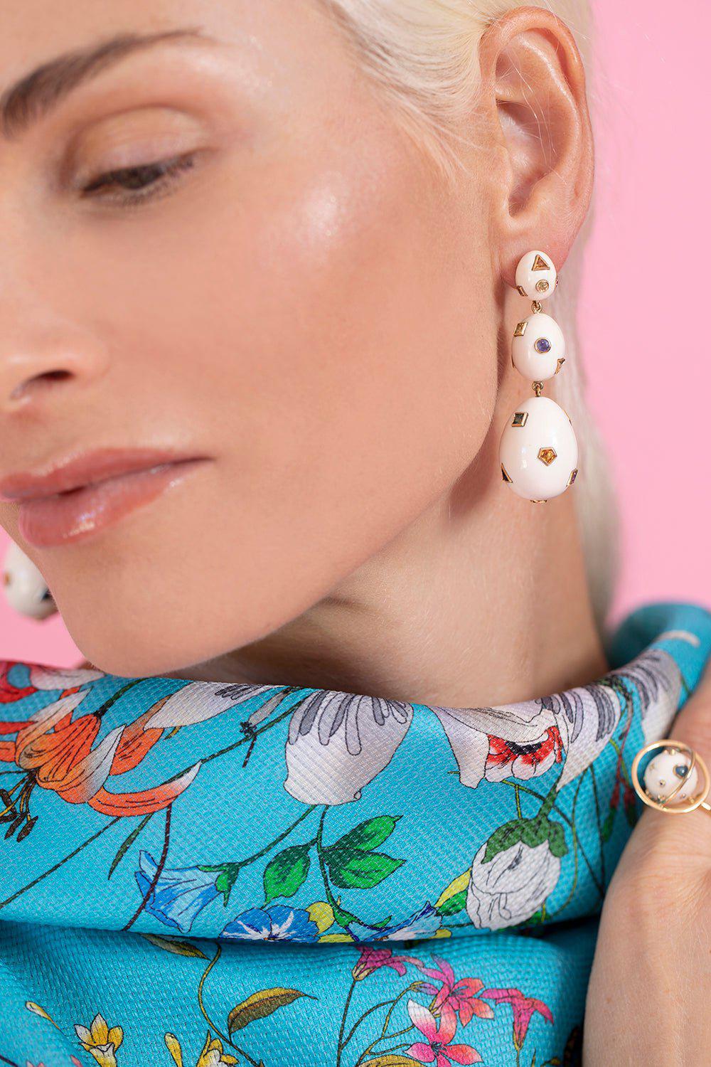 BIBI VAN DER VELDEN-Sapphire Egg Mammoth Earrings-YELLOW GOLD