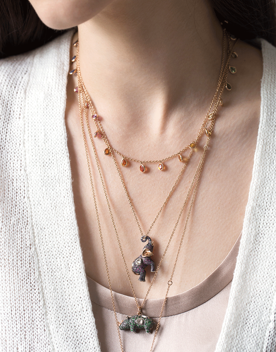 BIBI VAN DER VELDEN-Pink Sapphire Elephant Diamond Necklace-ROSE GOLD