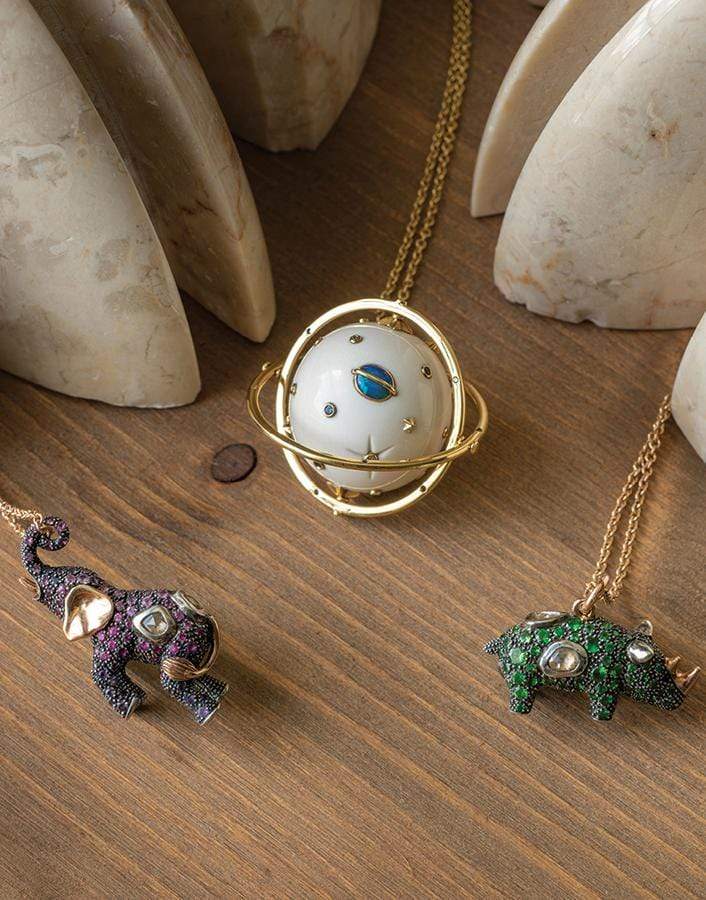 BIBI VAN DER VELDEN-Pink Sapphire Elephant Diamond Necklace-ROSE GOLD