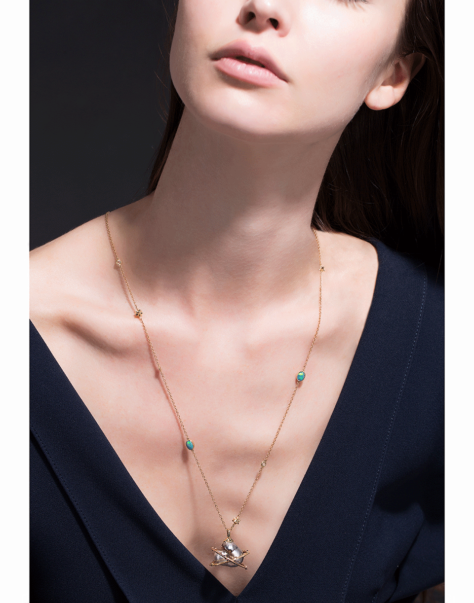 BIBI VAN DER VELDEN-Double Orb Necklace-YELLOW GOLD