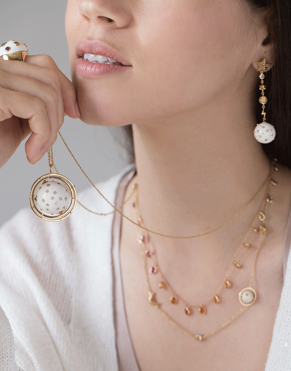 BIBI VAN DER VELDEN-Galaxy Diamond and Sapphire Spinner Necklace-YELLOW GOLD