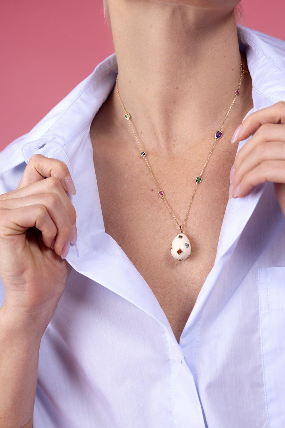 BIBI VAN DER VELDEN-Multi Sapphire Pop Art Necklace-YELLOW GOLD
