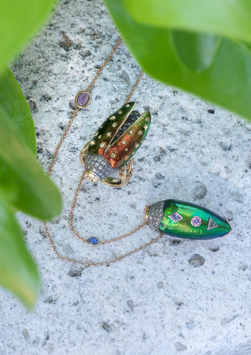 BIBI VAN DER VELDEN-Scarab Pop Art Necklace-YELLOW GOLD