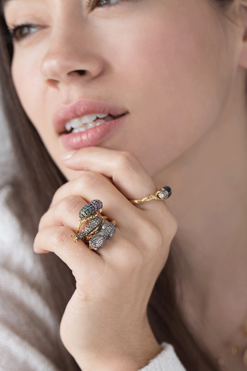 BIBI VAN DER VELDEN-Stackable Slug Diamond Ring-YELLOW GOLD