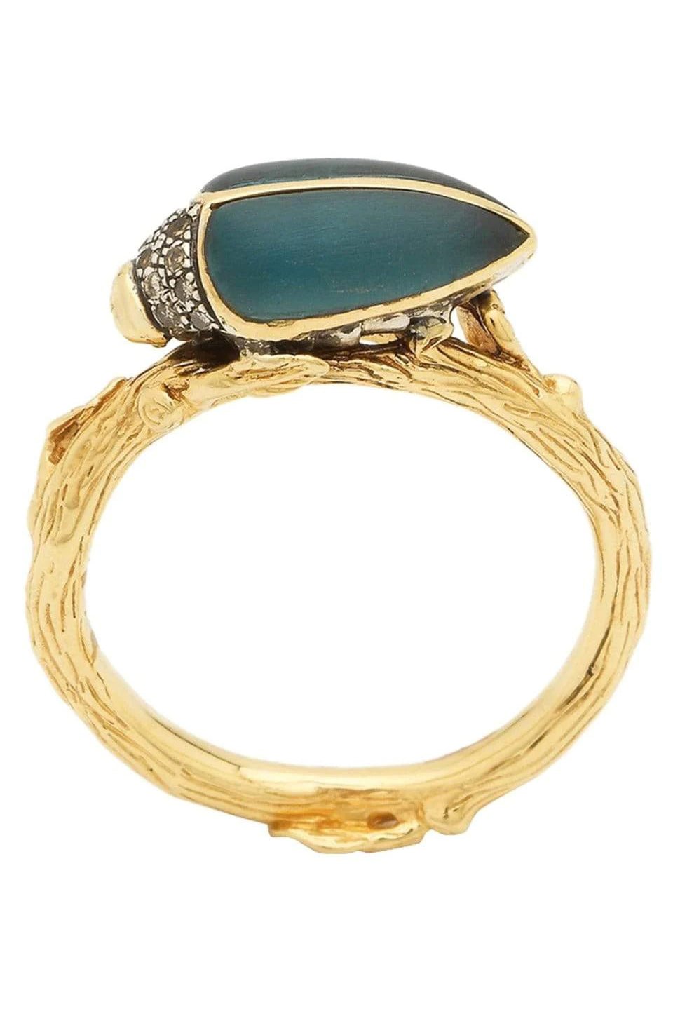 BIBI VAN DER VELDEN-Stackable Topaz and Diamond Scarab Ring-YELLOW GOLD
