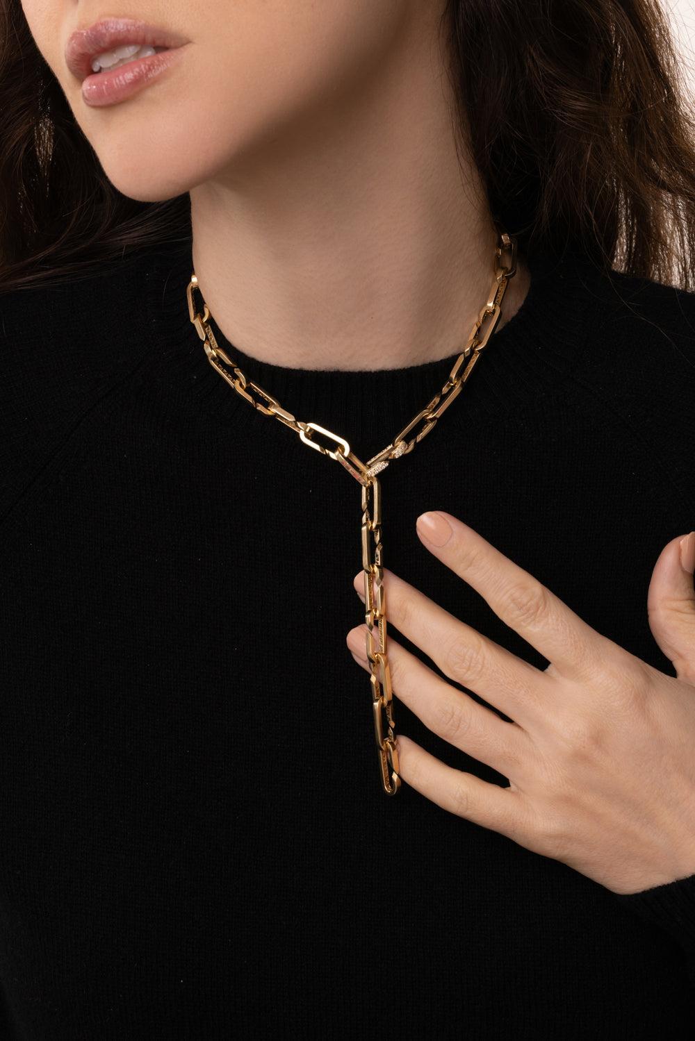 One Diamond Link Chain Necklace-YELLOW GOLD-JEWELRYFINE JEWELNECKLACE O-BIZZOTTO