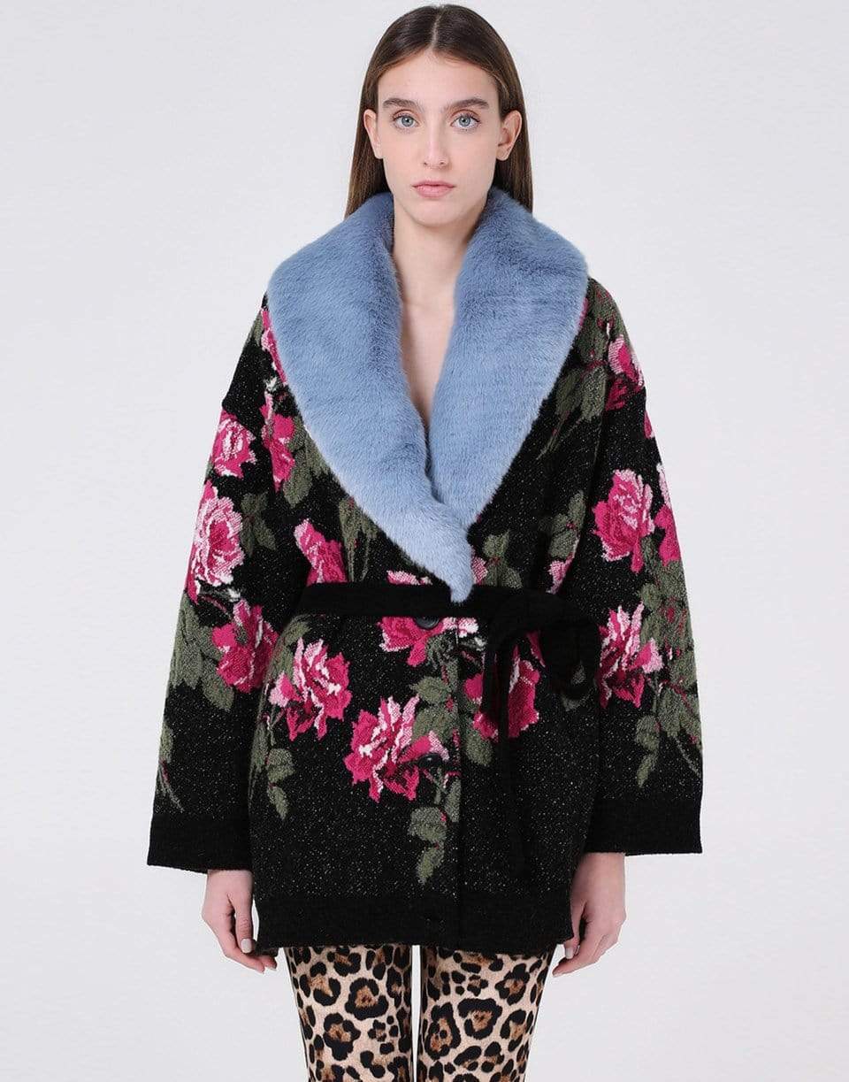 BLUMARINE-Removeable Faux Fur Collar Knit Coat-