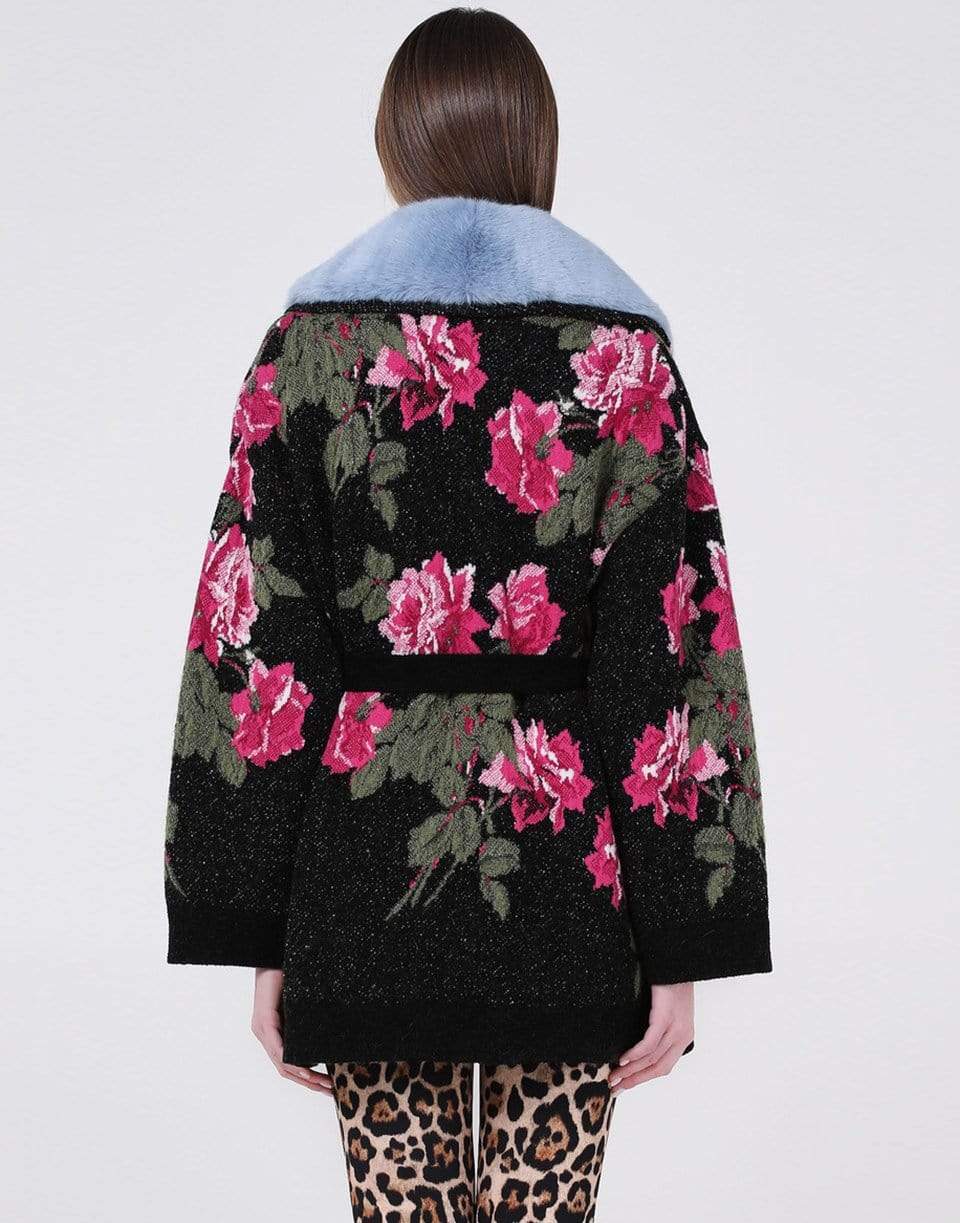 BLUMARINE-Removeable Faux Fur Collar Knit Coat-